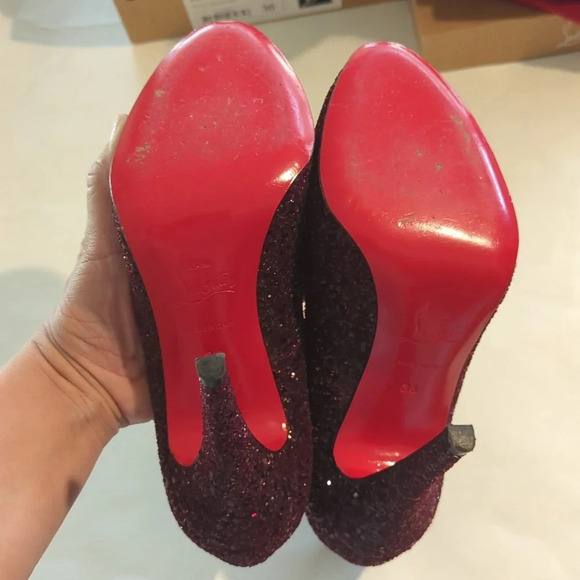 Christian louboutin Ron Ron oxblood dark cherry glitter red sole heels size 6 - Picture 5 of 15